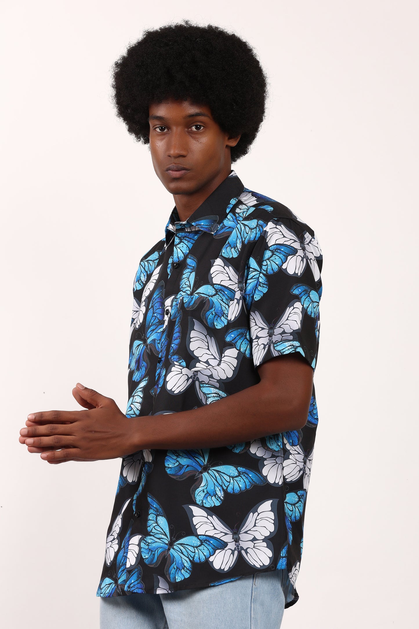 Men's Caribbean Beach Hawaiian Shirt with Butterfly Print