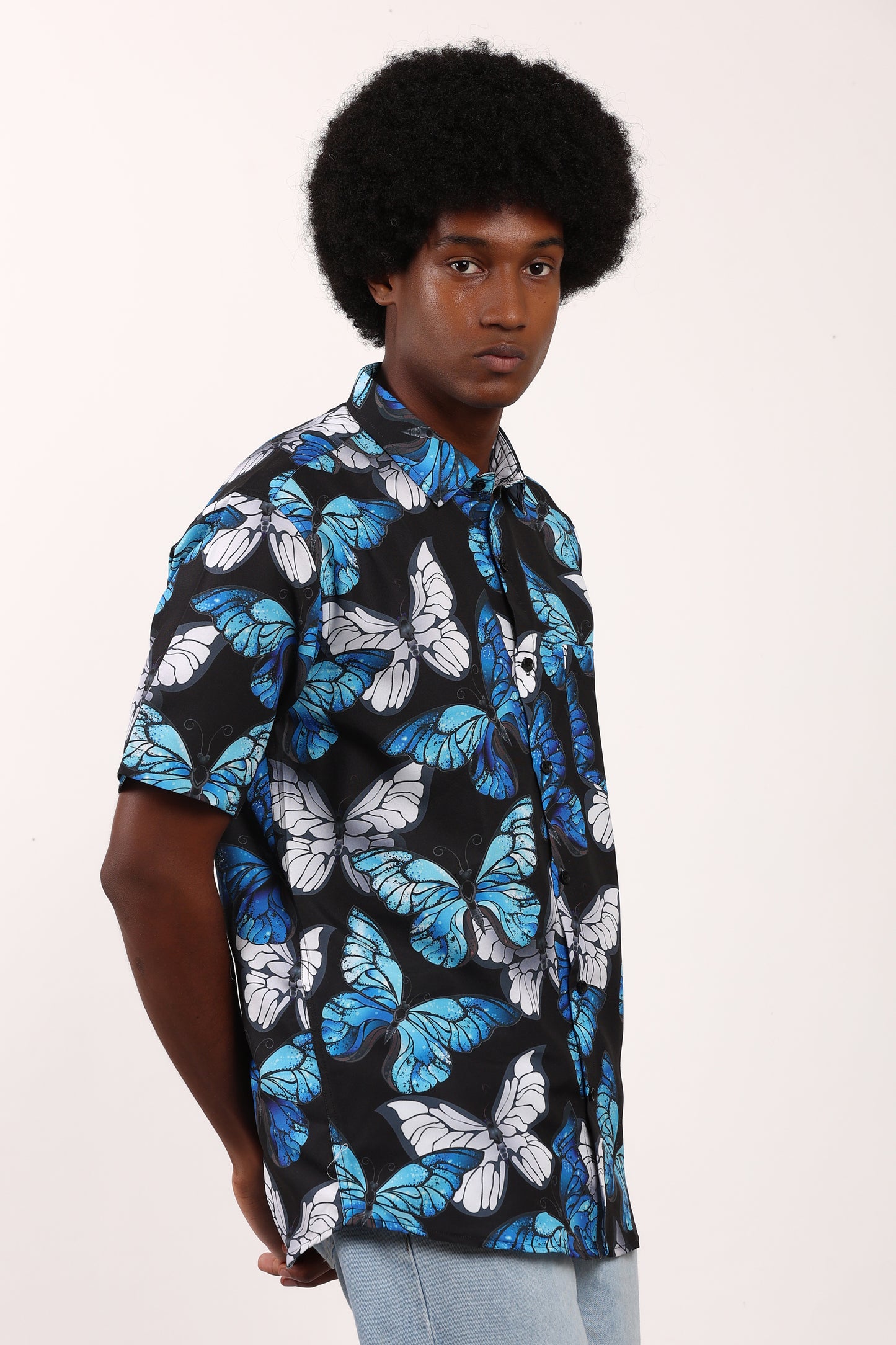 Men's Caribbean Beach Hawaiian Shirt with Butterfly Print