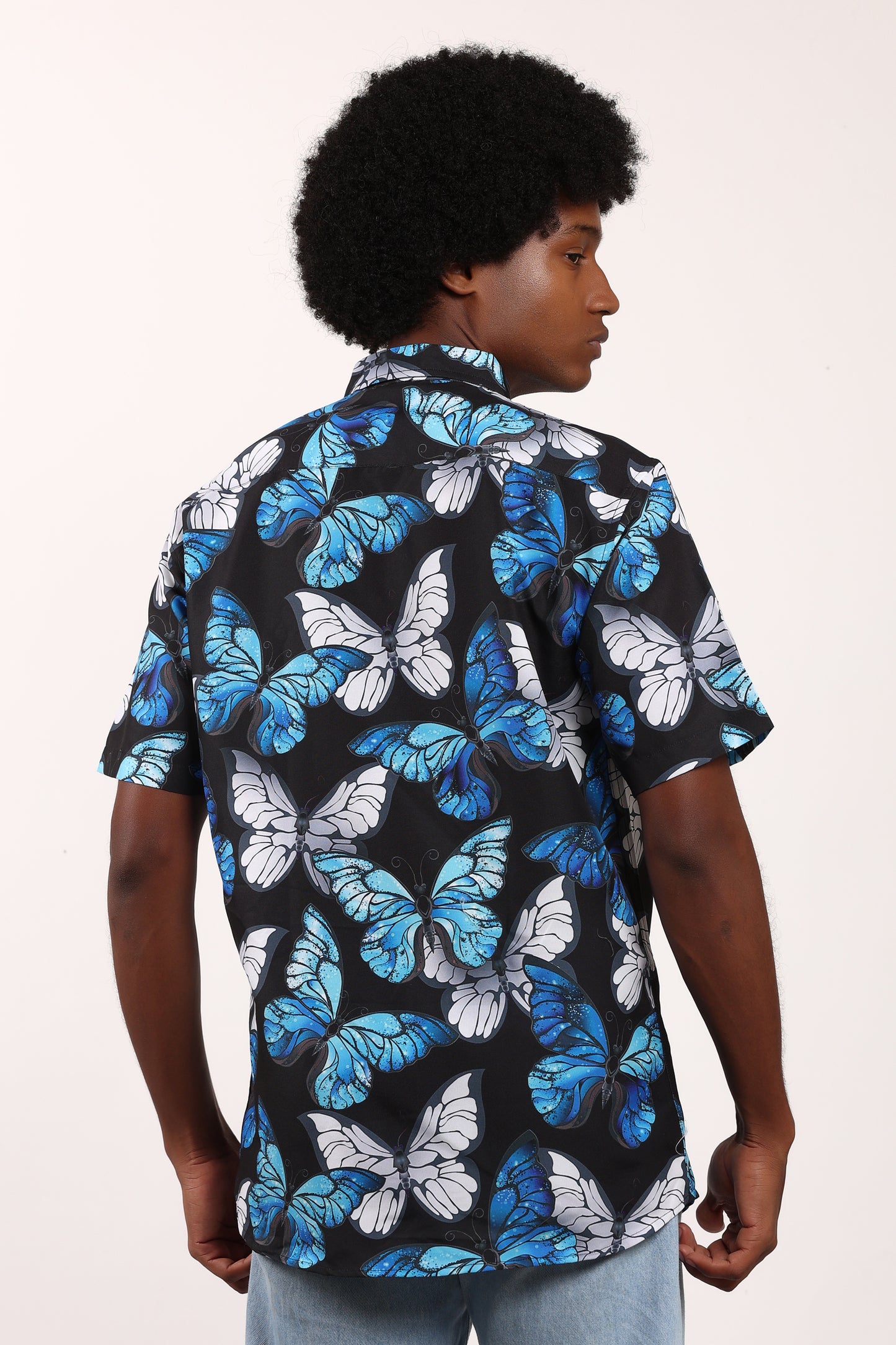Men's Caribbean Beach Hawaiian Shirt with Butterfly Print