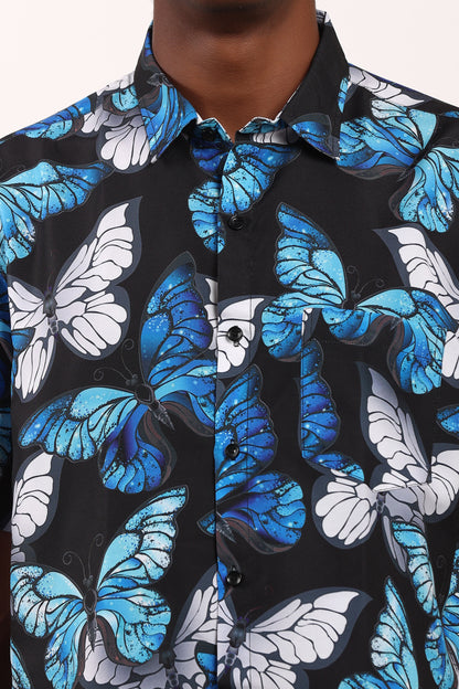 Men's Caribbean Beach Hawaiian Shirt with Butterfly Print