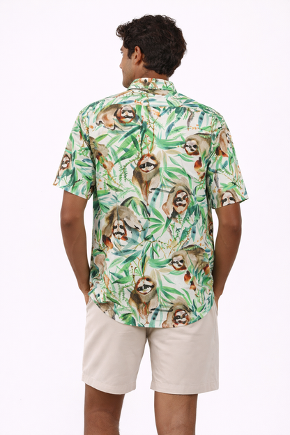 Men's Caribbean Hawaiian Beach Shirt Watercolor Jungle Bear Print