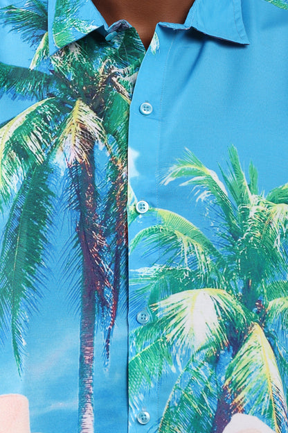 Camisa Hawaiana Playera Caribeña de Caballero Estampado Oso Perezoso Grande con Cerveza