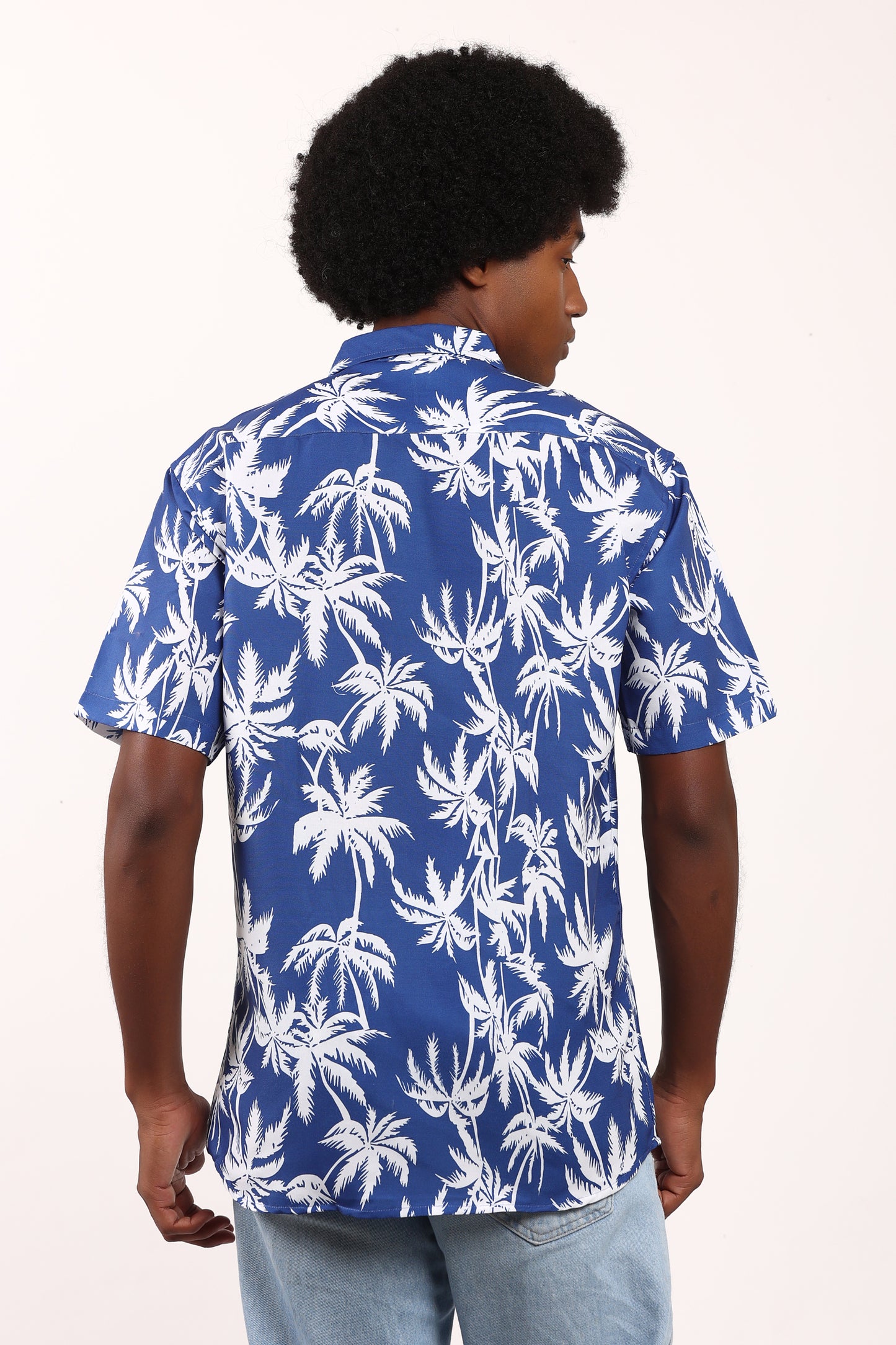 Men's Caribbean Beach Hawaiian Shirt Blue Palm Tree Print