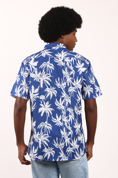 Men's Caribbean Beach Hawaiian Shirt Blue Palm Tree Print
