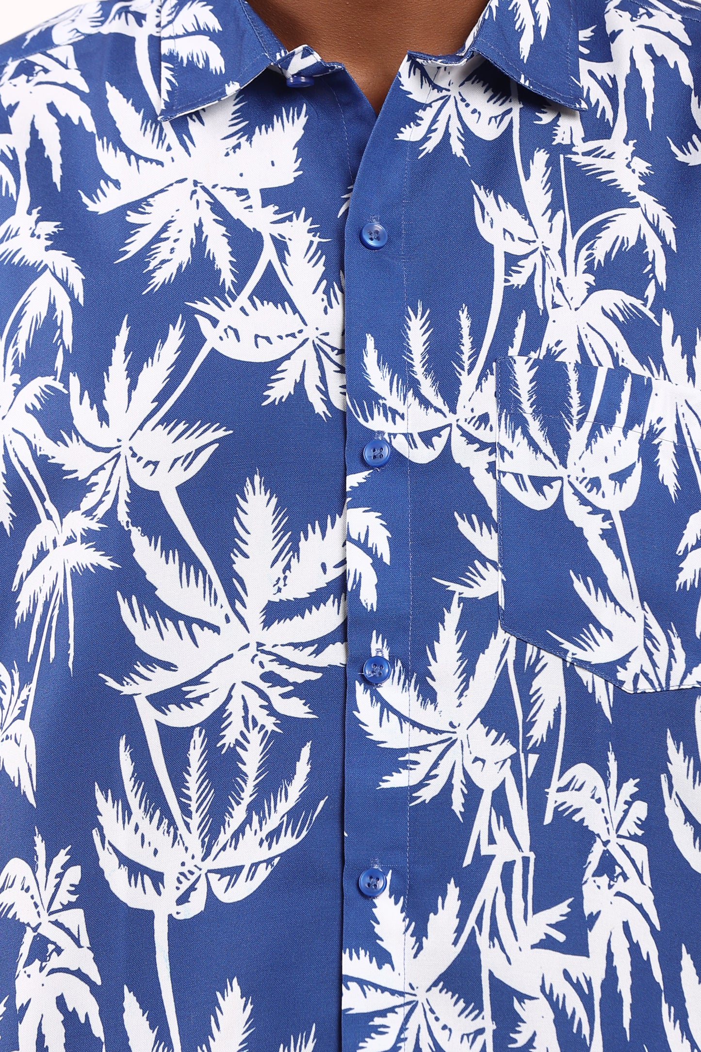 Men's Caribbean Beach Hawaiian Shirt Blue Palm Tree Print