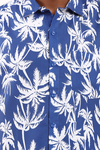 Men's Caribbean Beach Hawaiian Shirt Blue Palm Tree Print