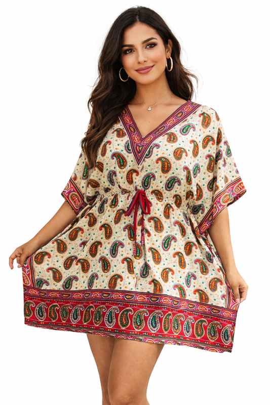 Vestido Corto Estampado de Dama con Diseño Paisley