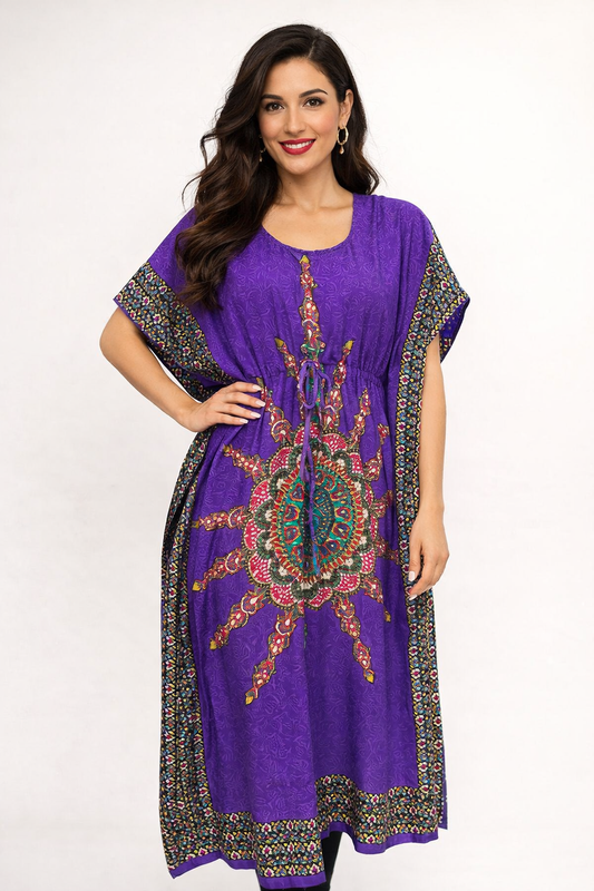 Vestido Largo Estampado Afrocaribeño Morado