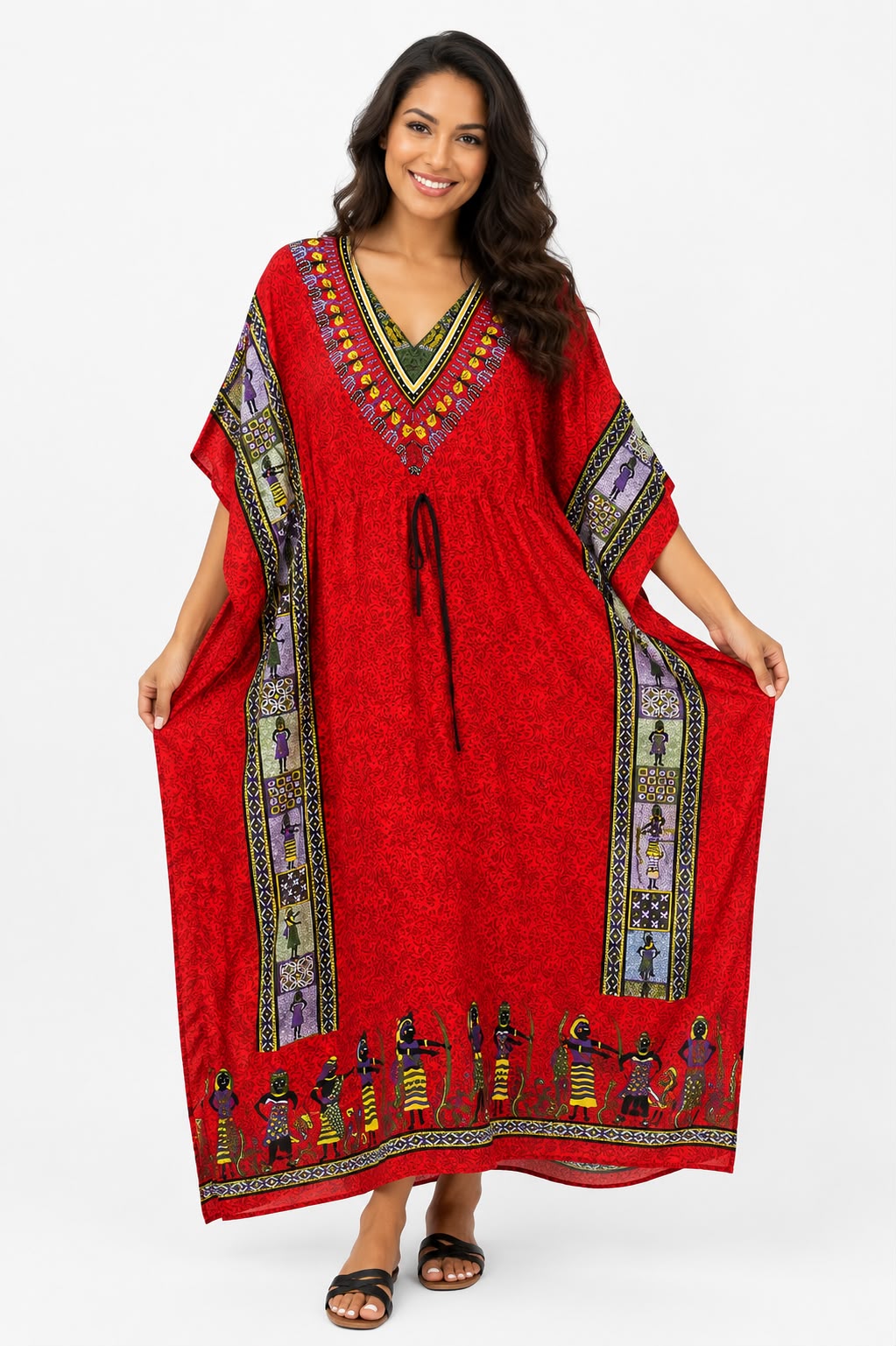 Kaftan Largo Estampado Afrocaribeño Rojo