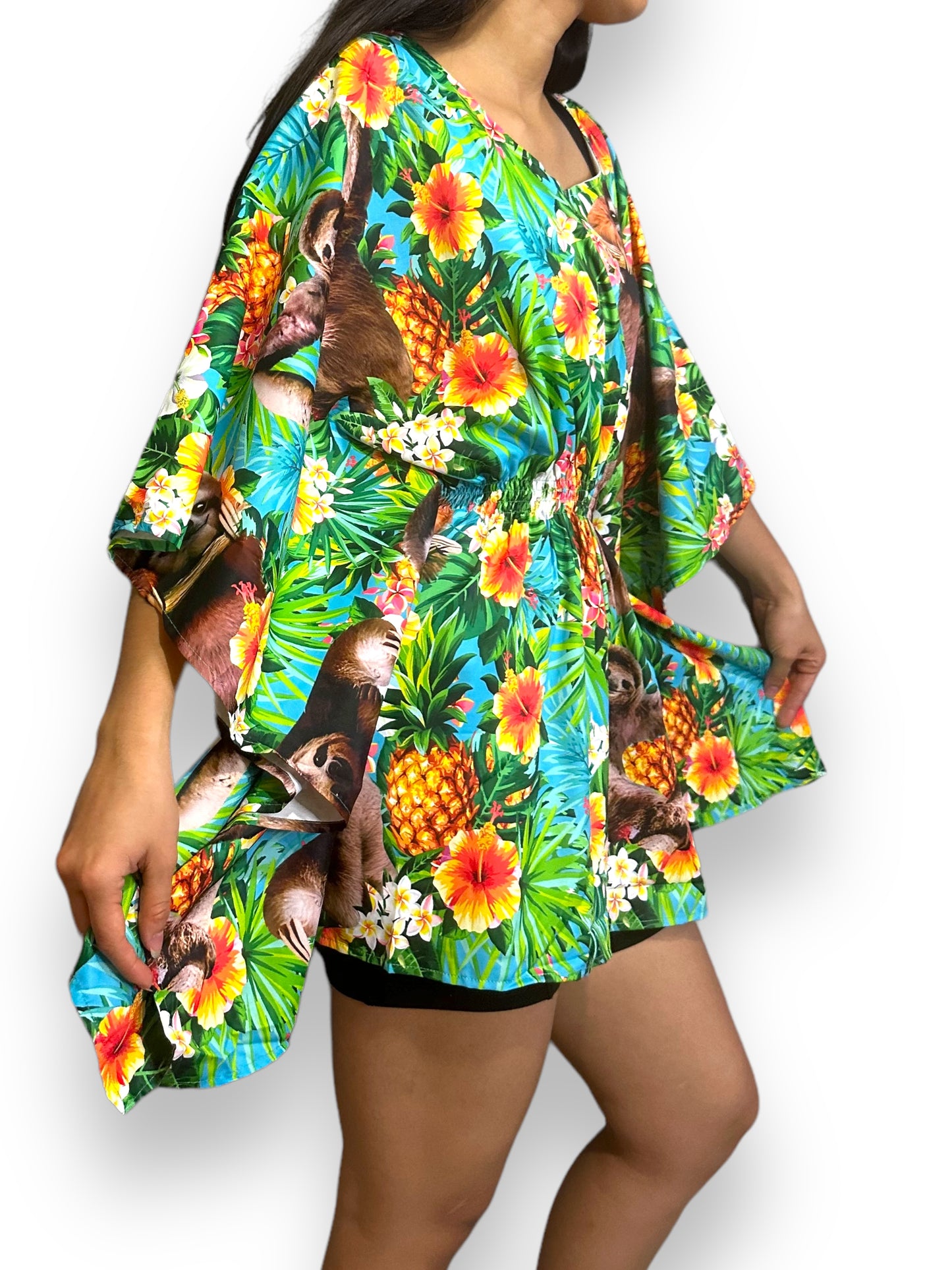 Vestido Hawaiano Corto de Dama Estampado Oso Perezoso