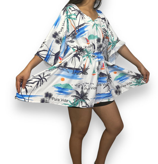 Vestido Hawaiano Corto de Dama Estampado Playero Pura Vida
