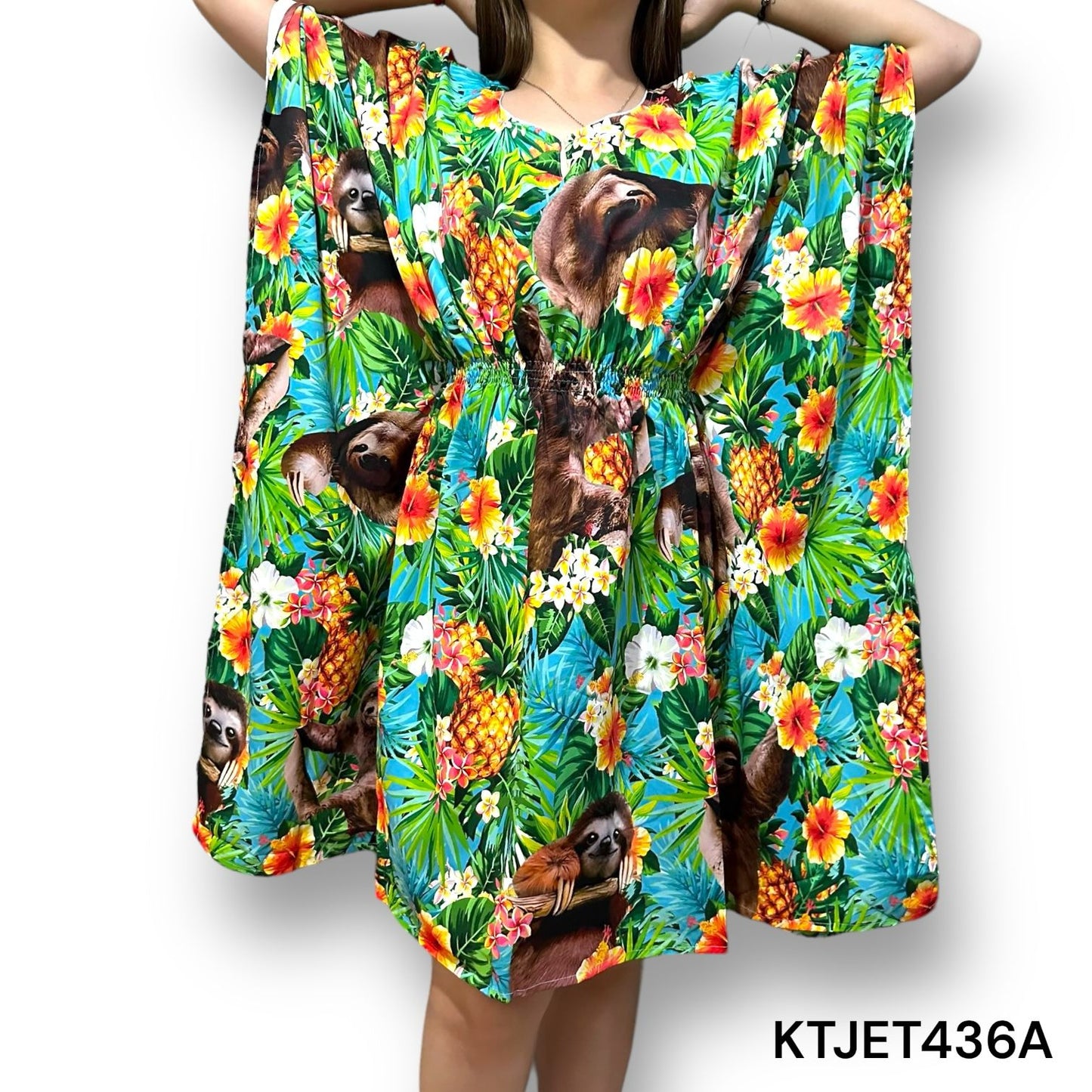 Vestido Hawaiano de Dama Estampada de Oso Perezoso