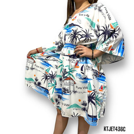 Vestido Hawaiano de Dama Estampado Playero Pura Vida