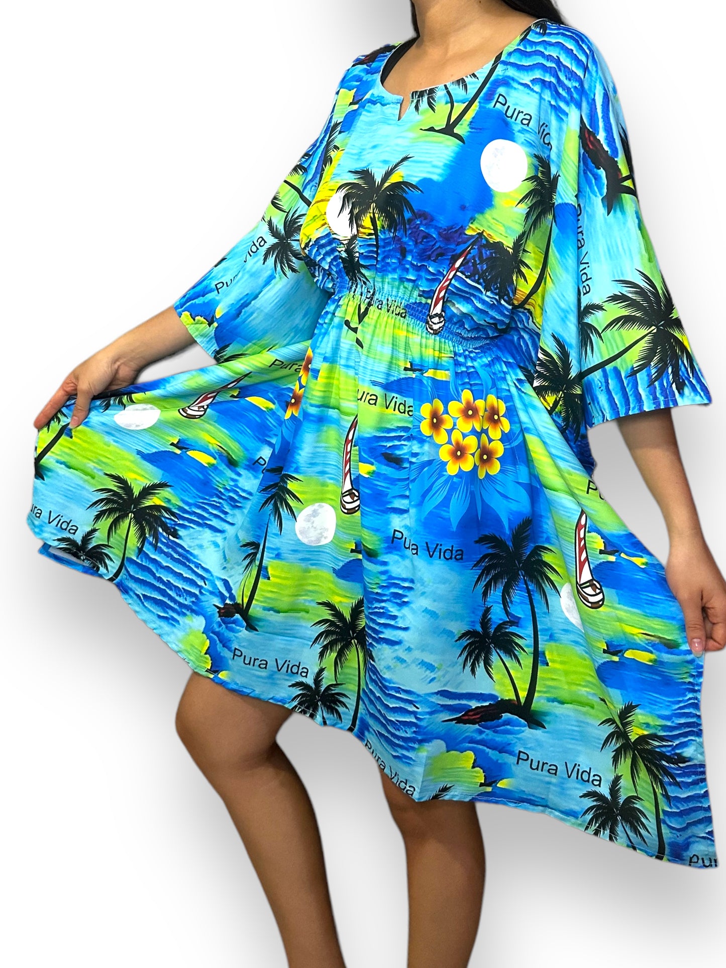 Vestido Hawaiano de Dama Estampado Playero Pura Vida