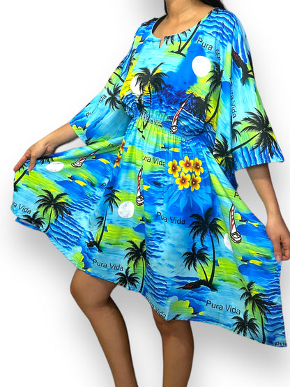 Vestido Hawaiano de Dama Estampado Playero Pura Vida