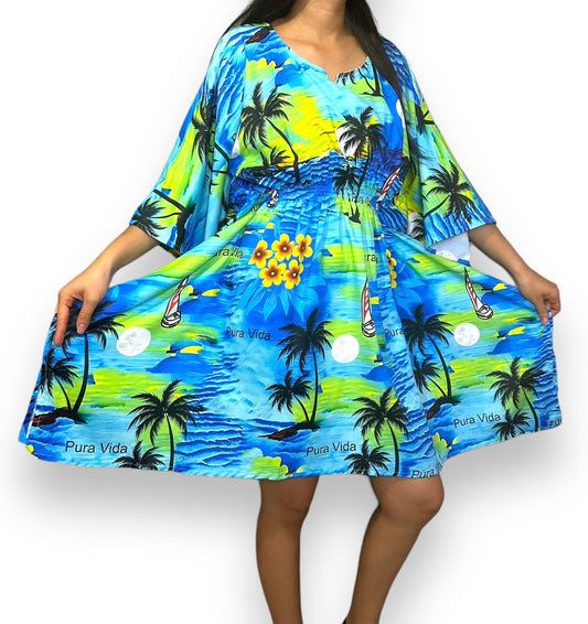 Vestido Hawaiano de Dama Estampado Playero Pura Vida