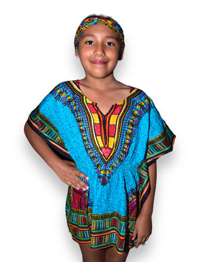 Manta de Niña con Estampado Afrocaribeño Azul