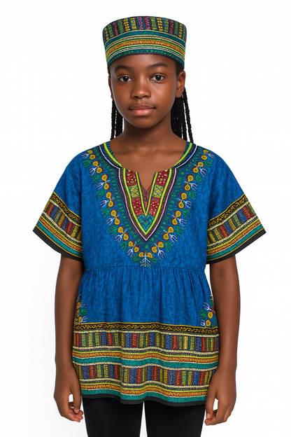 Top Juvenil con Estampado Afrocaribeño Azul