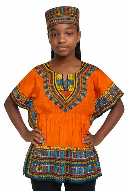 Top Juvenil con Estampado Afrocaribeño Naranja