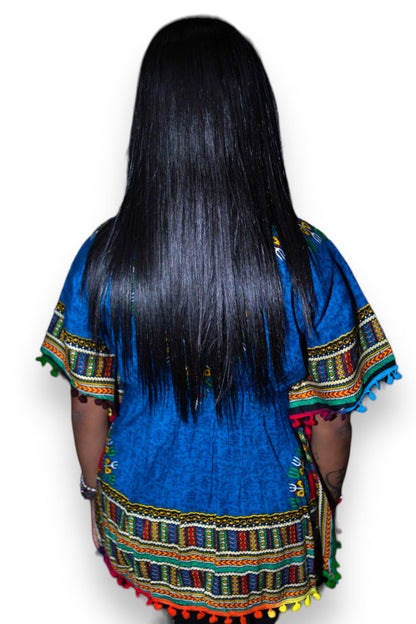 Manta Juvenil con Estampado Afrocaribeño Azul