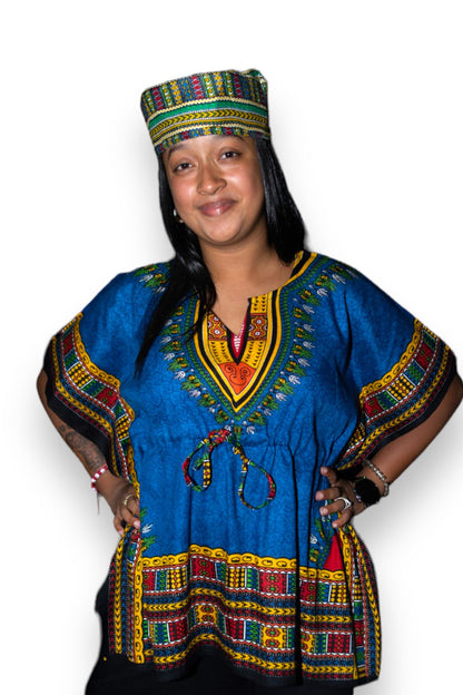Manta Juvenil con Estampado Afrocaribeño Azul