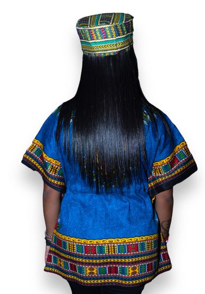 Manta Juvenil con Estampado Afrocaribeño Azul