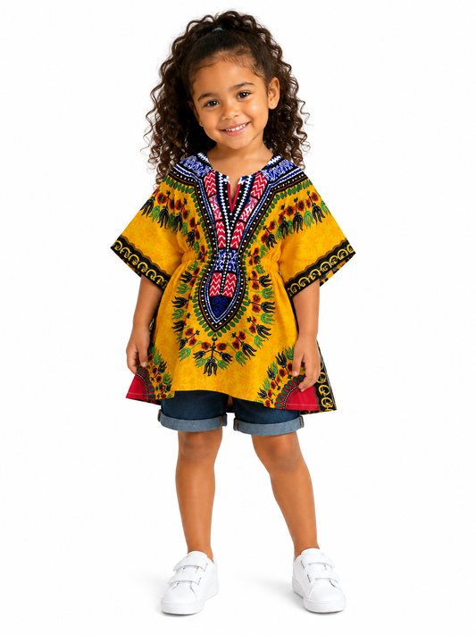 Top Manta de Niña con Estampado Afrocaribeño Amarillo