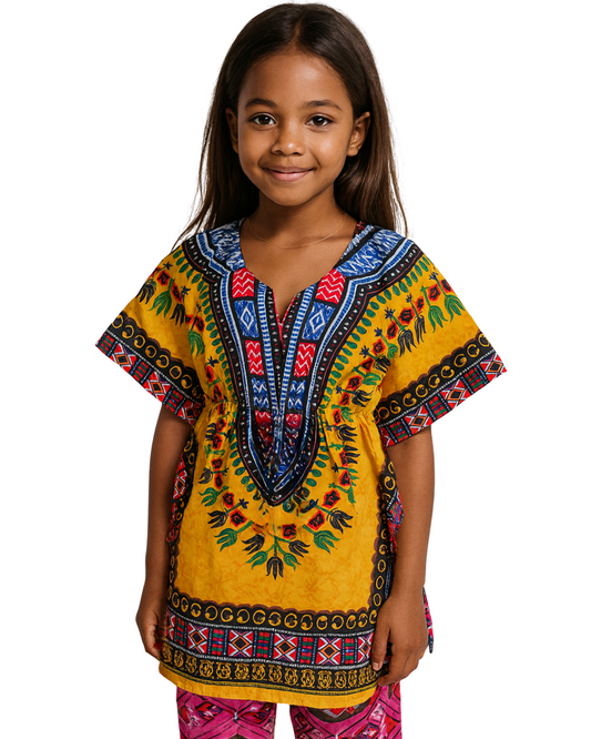 Top Manta de Niña con Estampado Afrocaribeño Amarillo