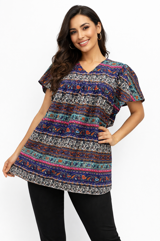 Top Blusa de Dama Estampado con Mangas