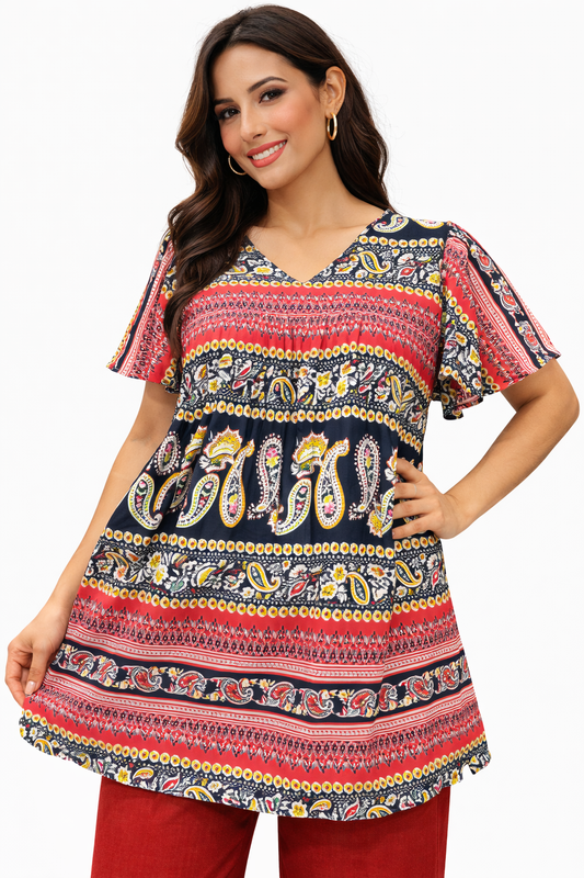 Top Blusa de Dama Estampado con Mangas