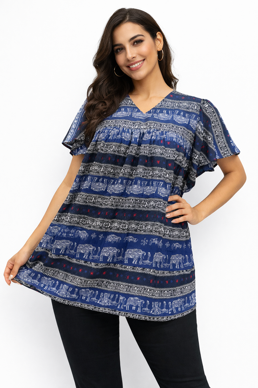 Top Blusa de Dama Estampado con Mangas