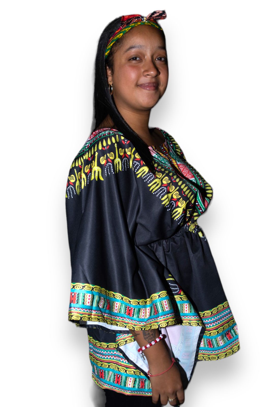 Top Blusa de Dama con Estampado Afrocaribeño Negro