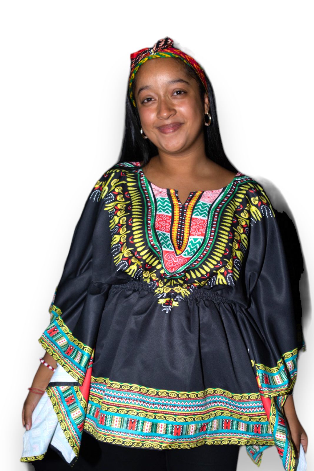 Top Blusa de Dama con Estampado Afrocaribeño Negro