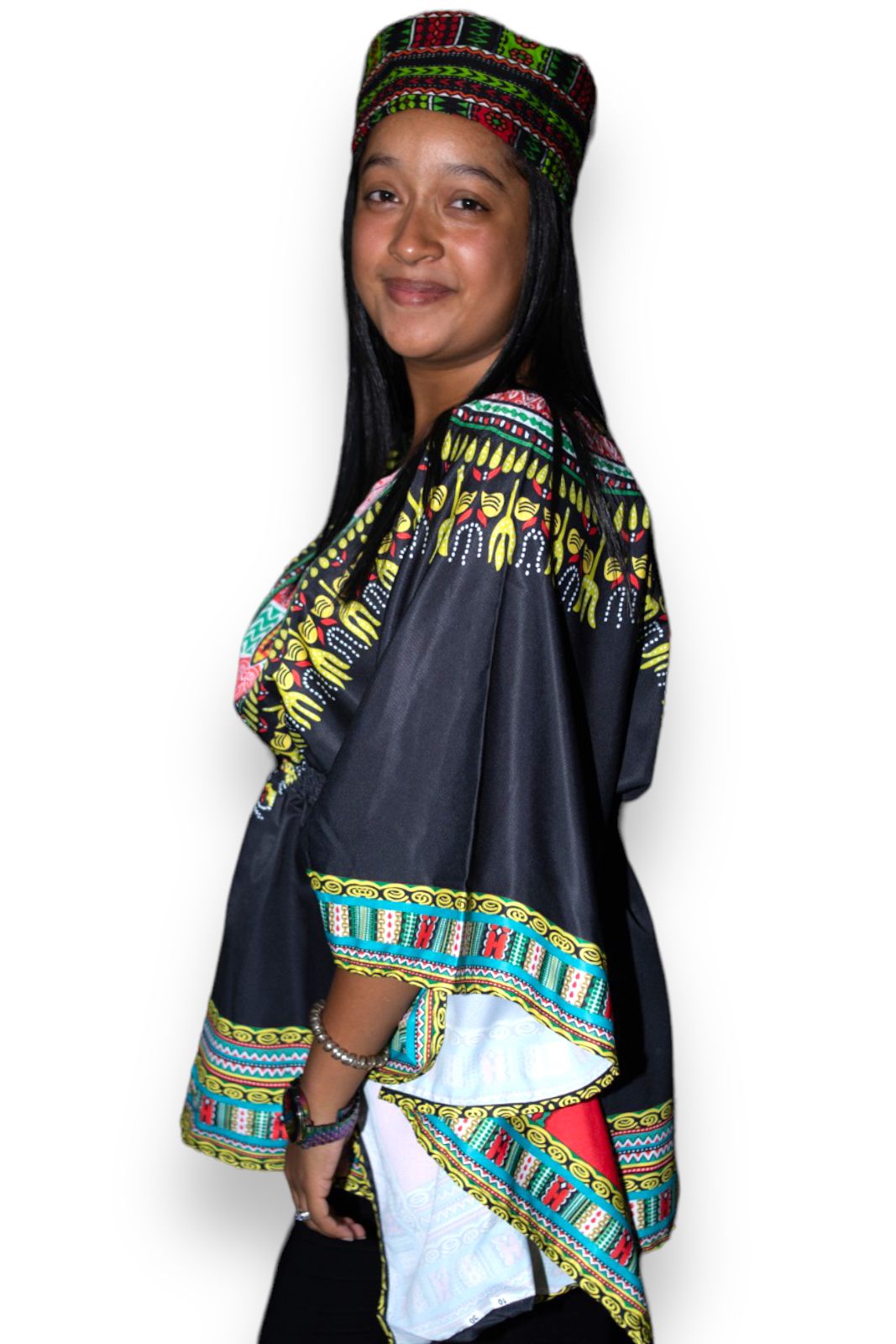 Top Blusa de Dama con Estampado Afrocaribeño Negro