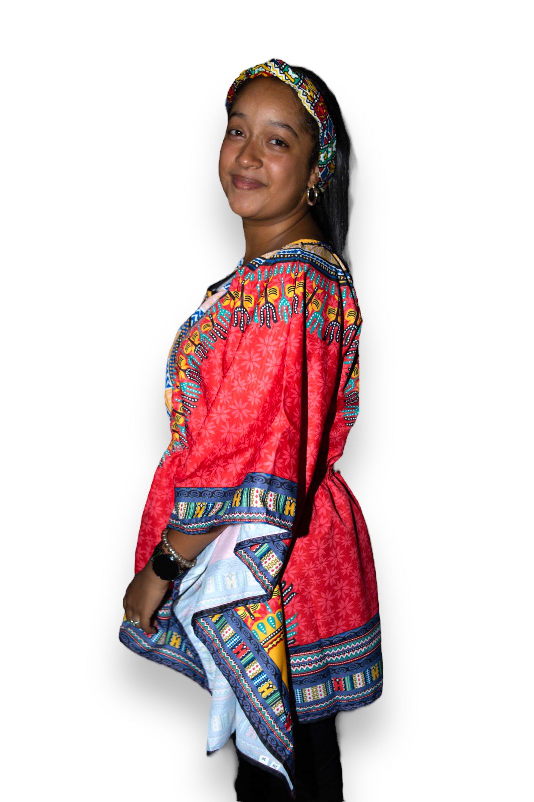 Top Blusa de Dama con Estampado Afrocaribeño Rojo