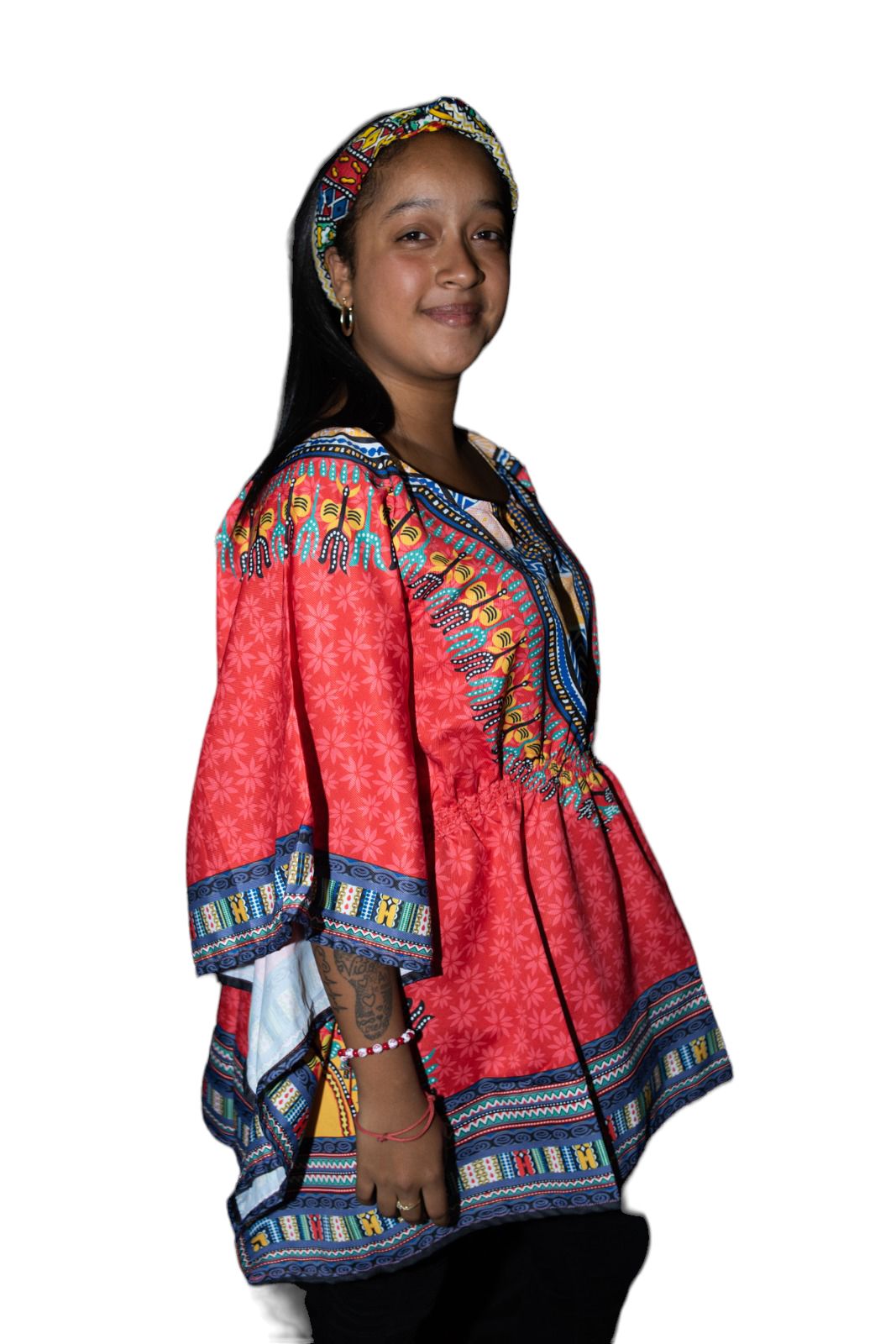 Top Blusa de Dama con Estampado Afrocaribeño Rojo