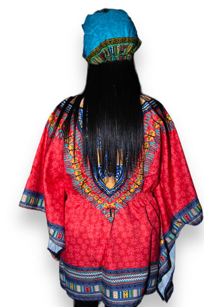 Top Blusa de Dama con Estampado Afrocaribeño Rojo