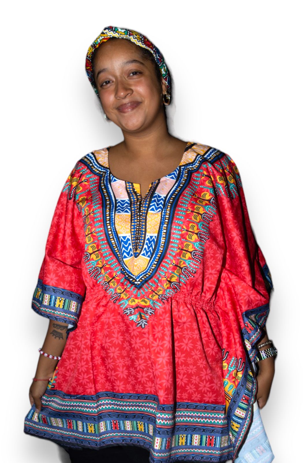 Top Blusa de Dama con Estampado Afrocaribeño Rojo