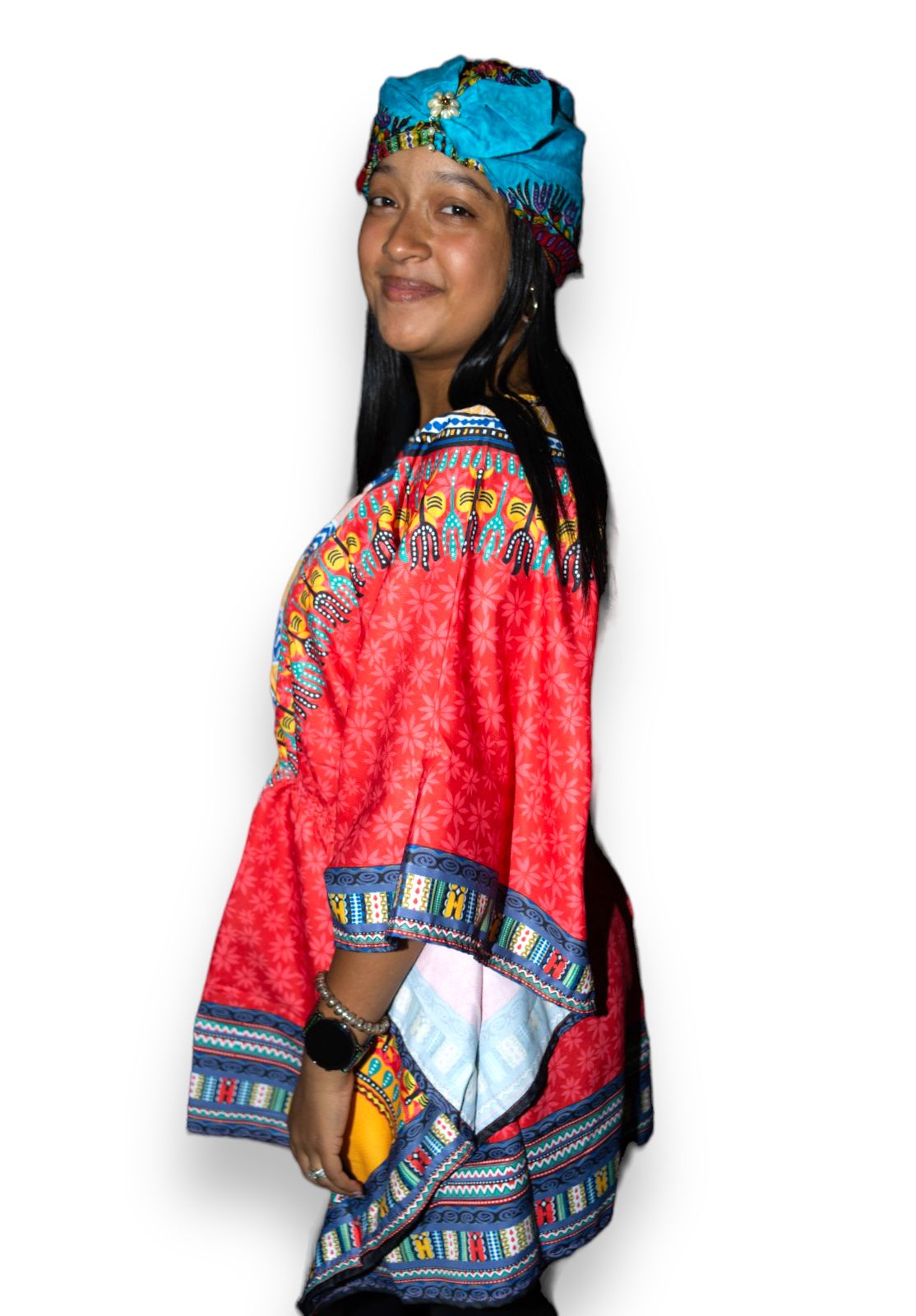 Top Blusa de Dama con Estampado Afrocaribeño Rojo