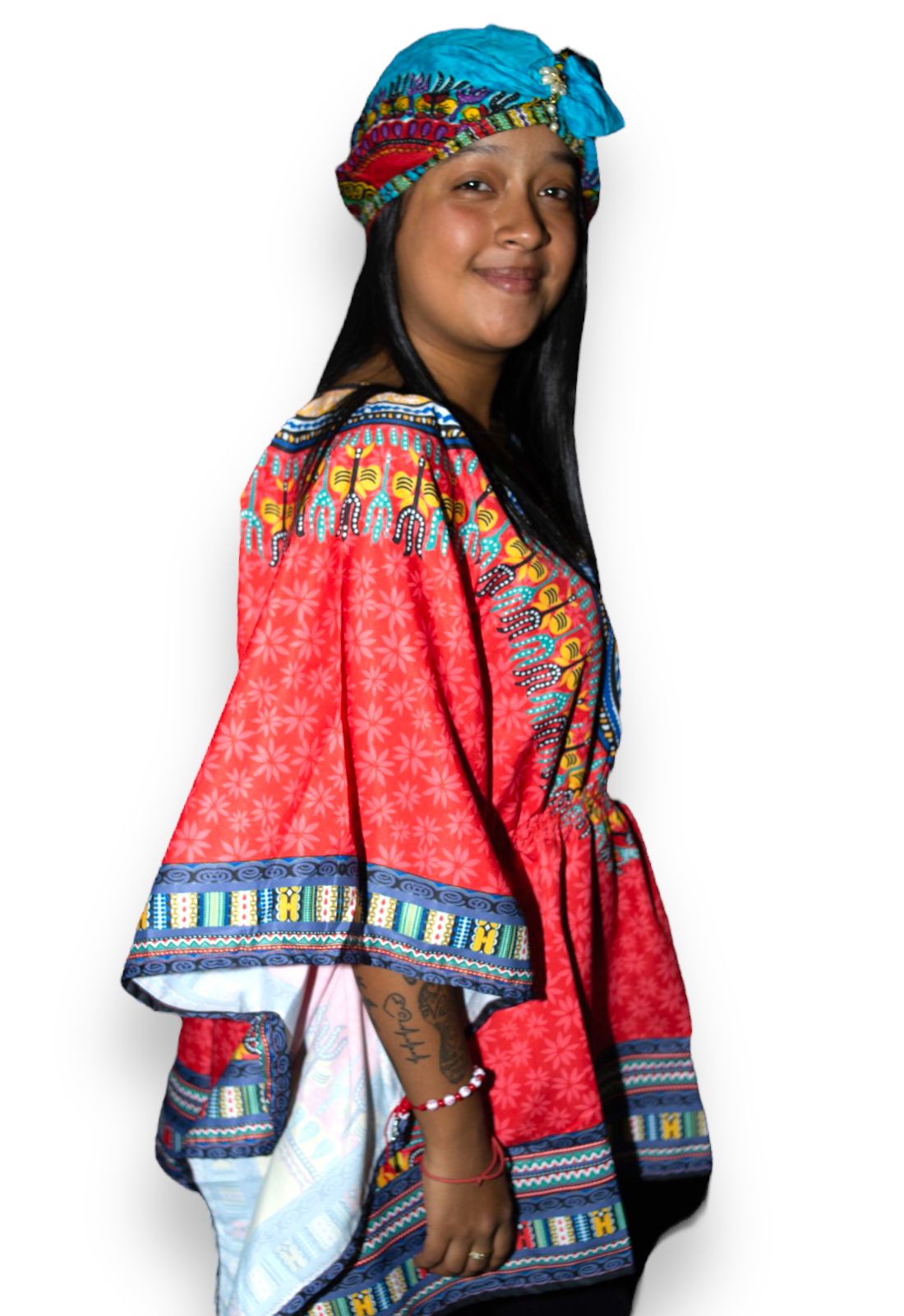 Top Blusa de Dama con Estampado Afrocaribeño Rojo
