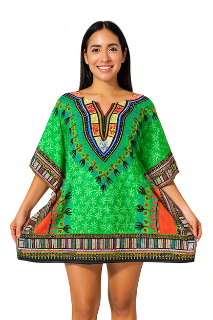 Vestido de Dama Afrocostarricense Estampado Verde
