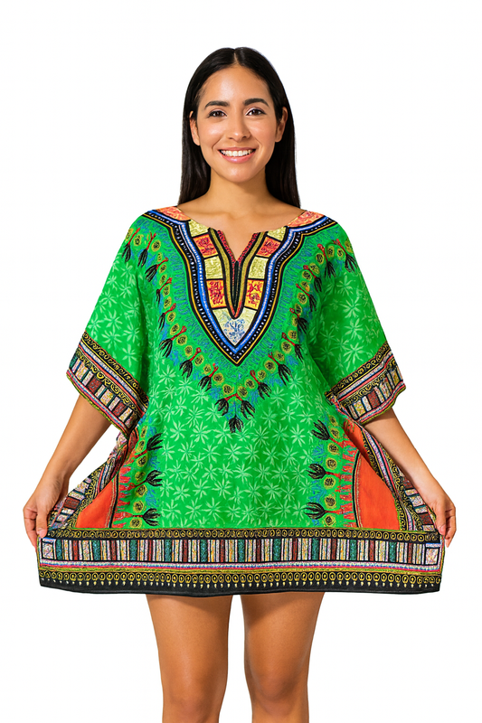 Vestido de Dama Afrocostarricense Estampado Verde