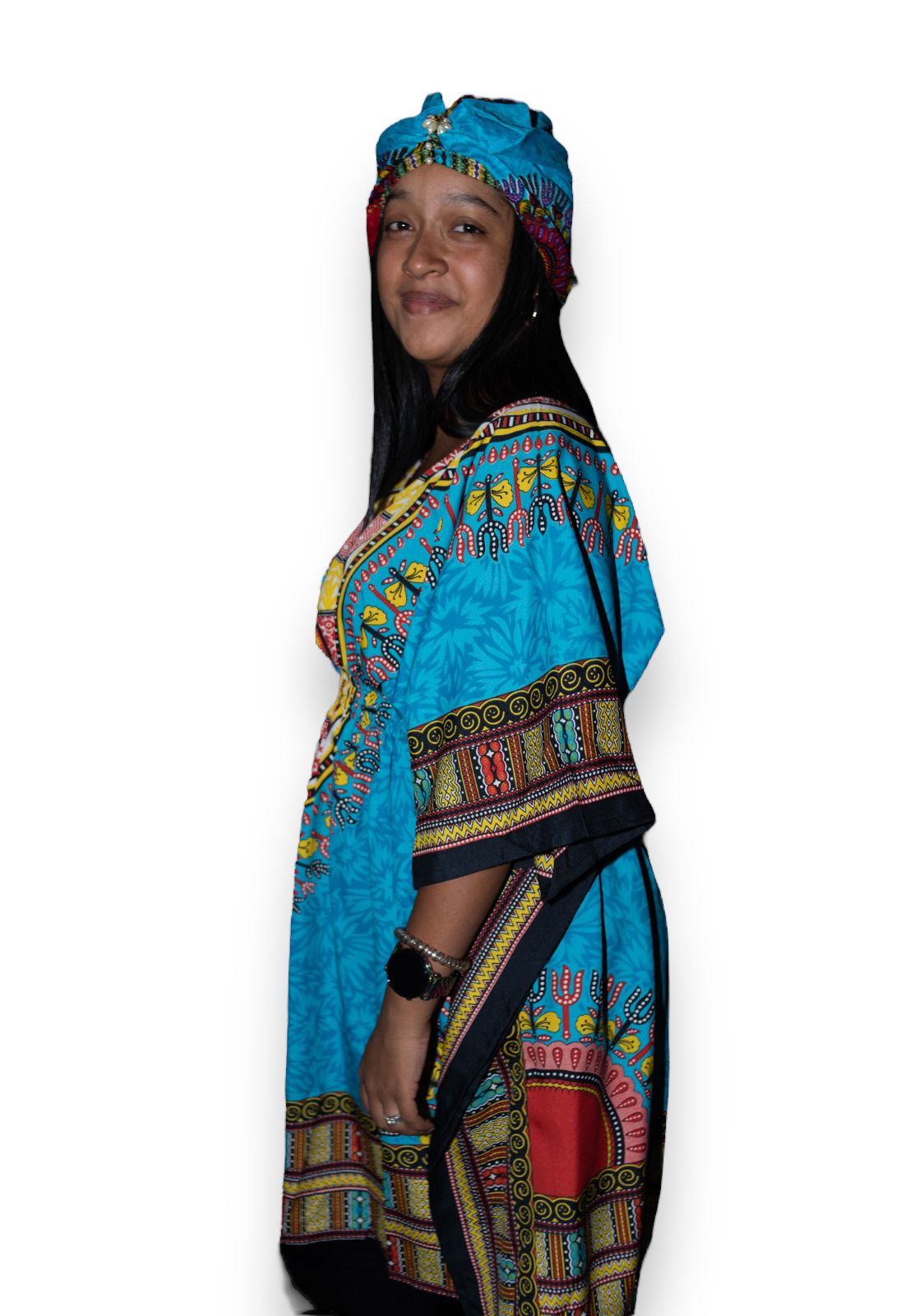 Manta de Dama con Estampado Afrocaribeño Azul Turquesa