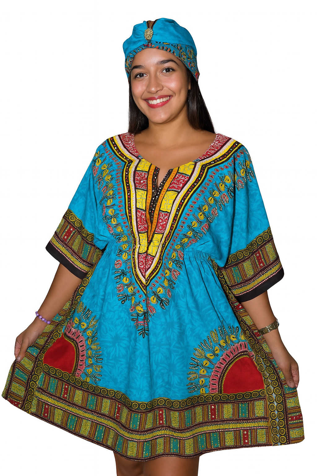 Manta de Dama con Estampado Afrocaribeño Azul Turquesa