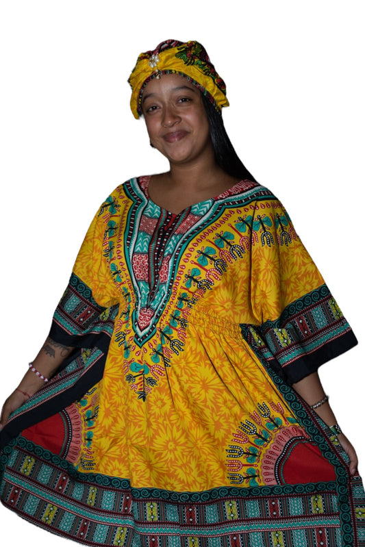 Manta de Dama con Estampado Afrocaribeño Amarillo