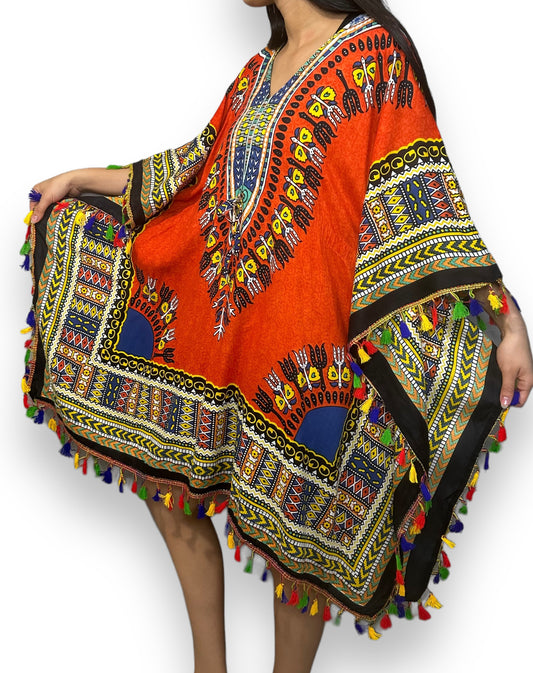 Afro-Caribbean Orange Printed Dress for Women