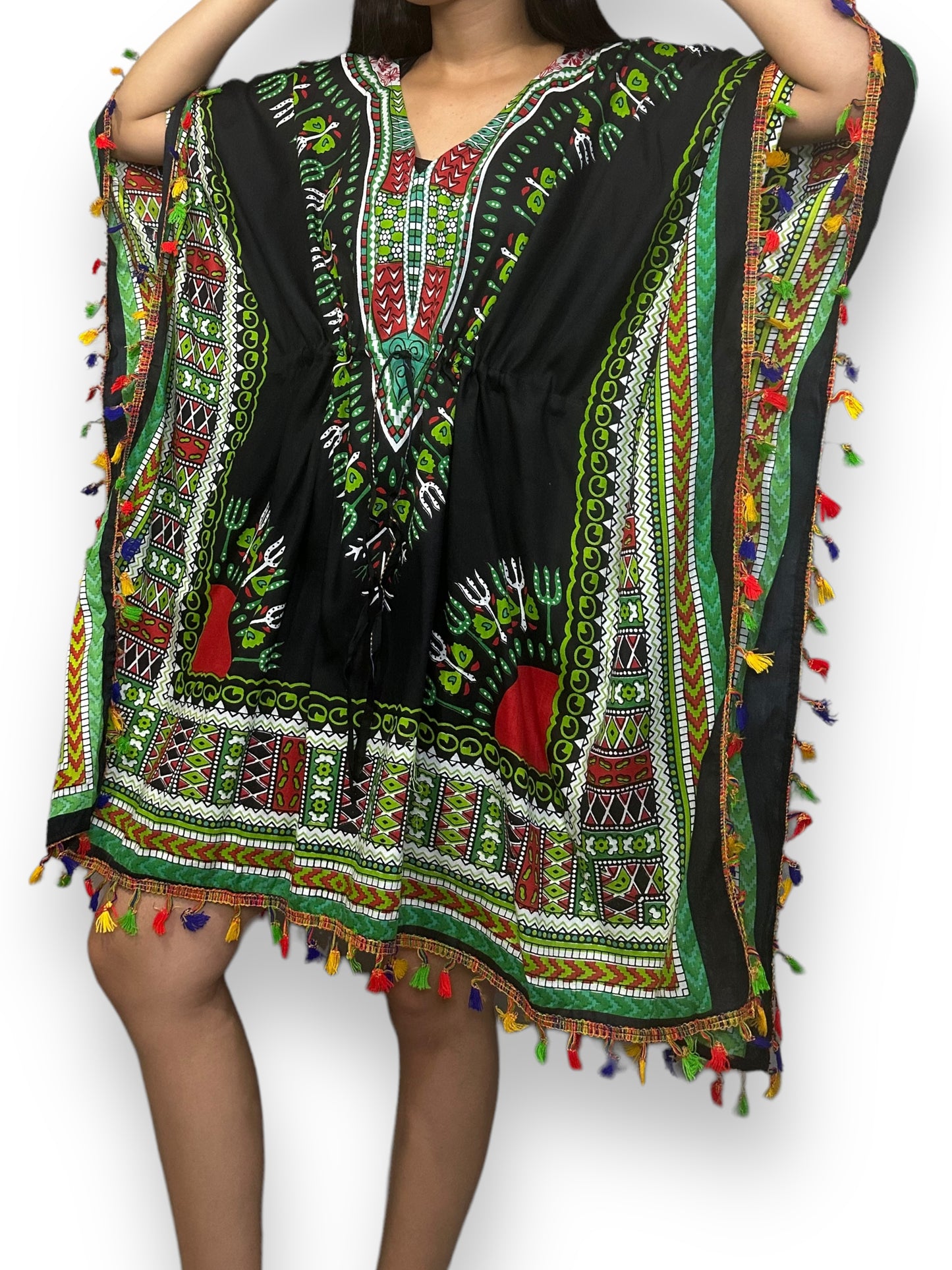 Vestido de Dama Estampado Negro Afrocaribeño