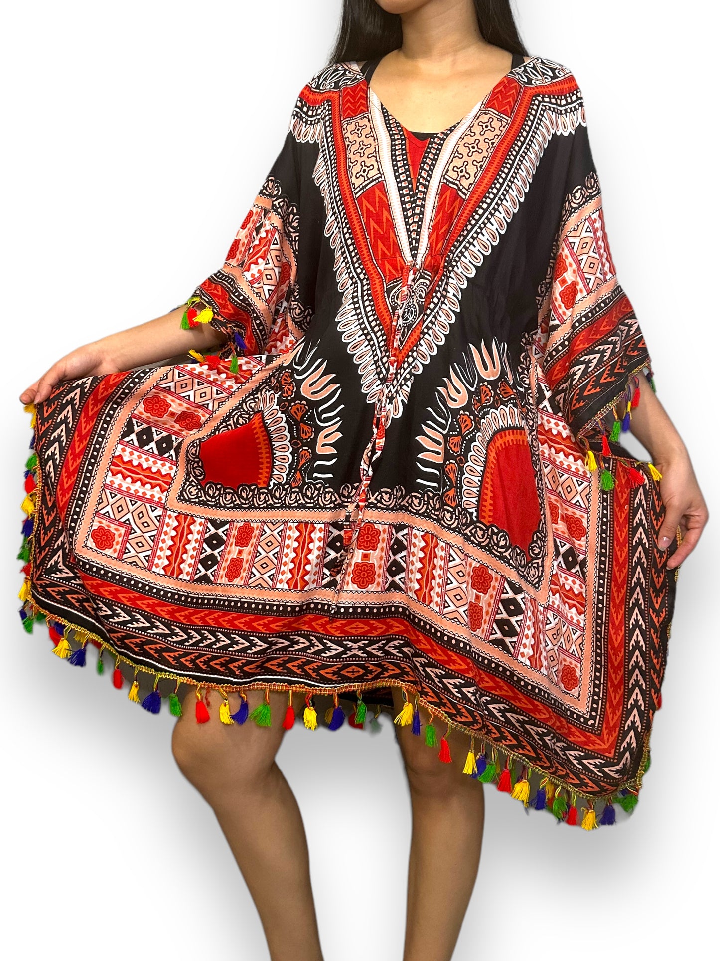 Vestido de Dama Estampado Negro Afrocaribeño