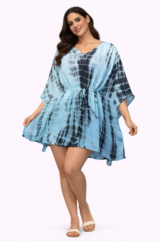 Vestido Corto de Dama Azul Veteado