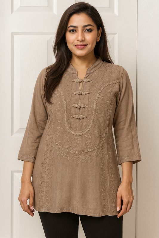 Blusa Bordada Gris Manga 3/4